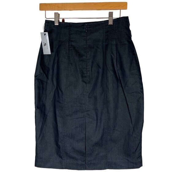 NWT VTG Worthington Womens Size 6 Charcoal Denim Pencil Skirt Side Belt Zippers - Picture 3 of 14